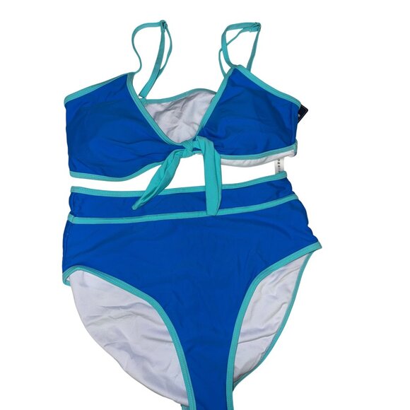 Blooming Jelly Women's Swimsuit Two Piece Blue Aqua Tie Front Size Medium NEW - Picture 1 of 6